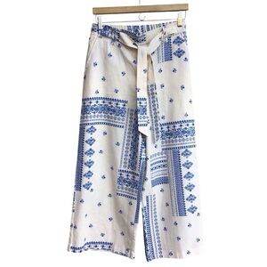 Joie Boho Pattern Linen Blend Wide Leg Cropped Pants